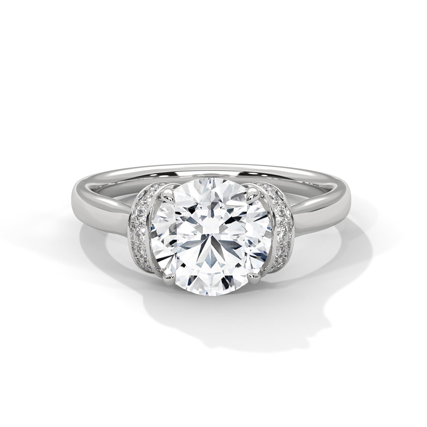Round Cut Moissanite Engagement Ring with Unique Double Halo Setting in 14K Yellow Gold