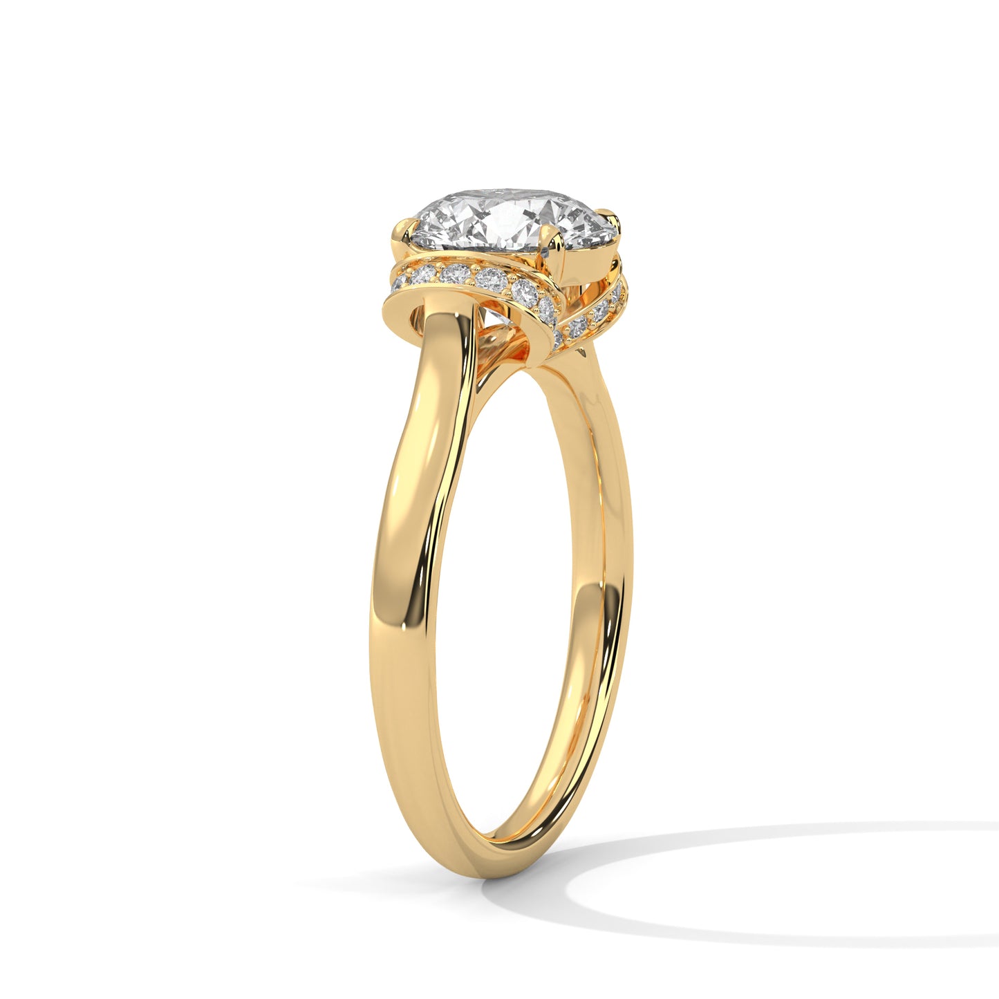 Round Cut Moissanite Engagement Ring with Unique Double Halo Setting in 14K Yellow Gold
