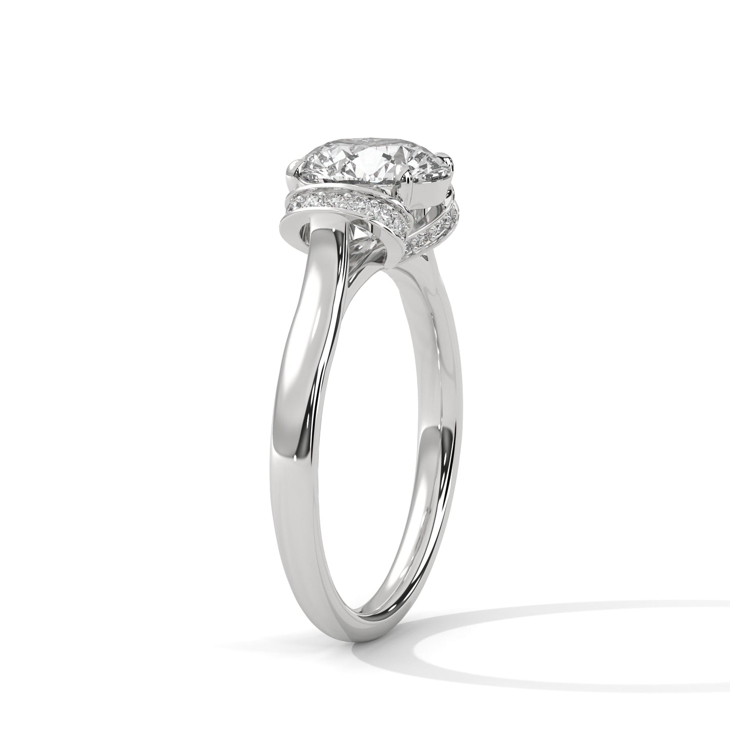 Round Cut Moissanite Engagement Ring with Unique Double Halo Setting in 14K Yellow Gold