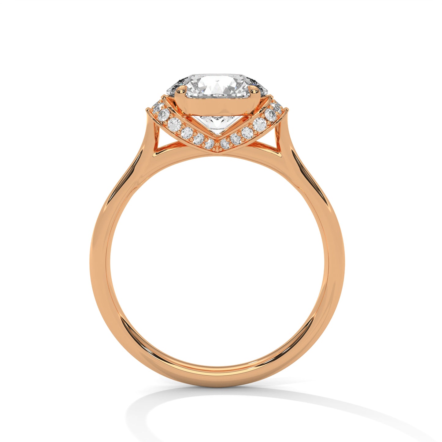 Round Cut Moissanite Engagement Ring with Unique Double Halo Setting in 14K Yellow Gold