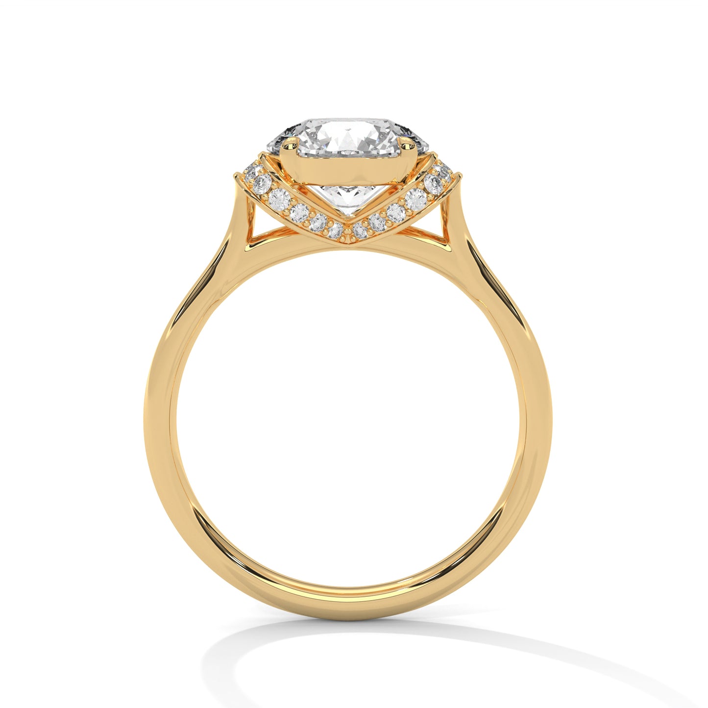 Round Cut Moissanite Engagement Ring with Unique Double Halo Setting in 14K Yellow Gold
