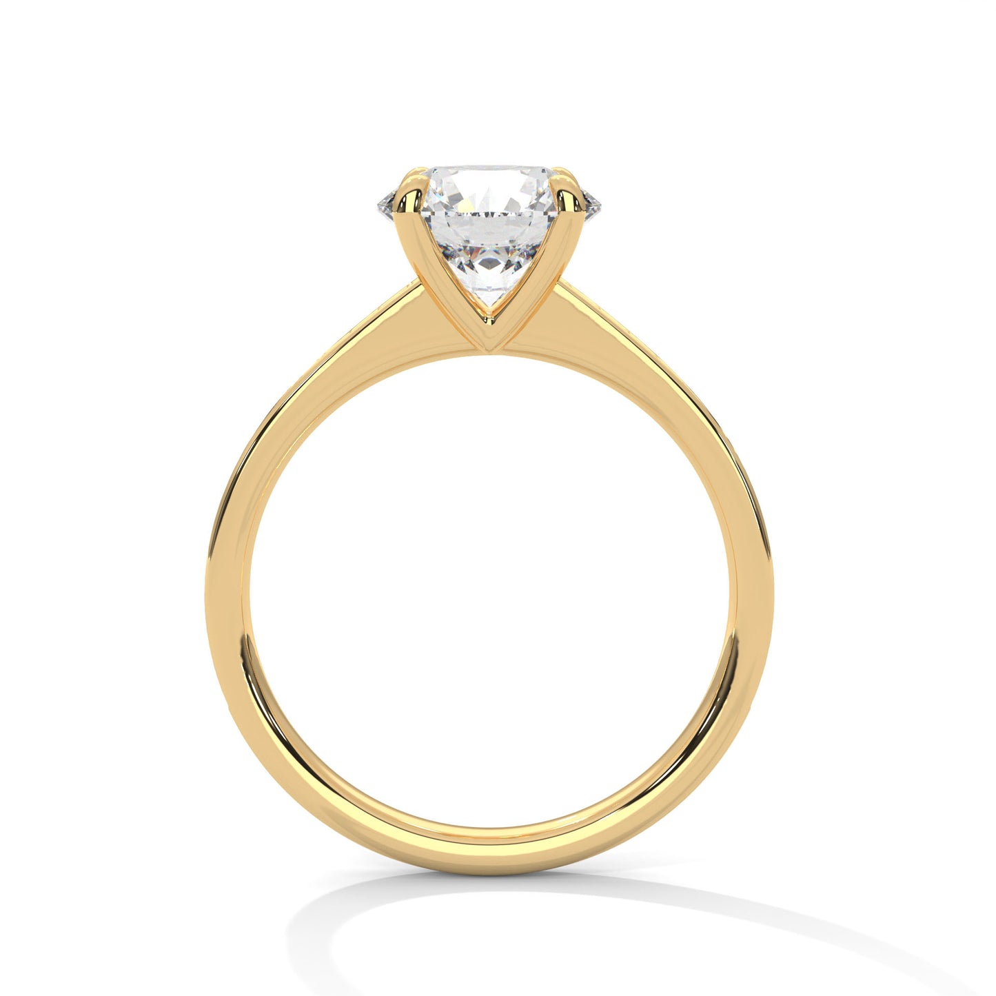 Round Cut Moissanite Engagement Ring with Pave Diamond Band in Yellow Gold