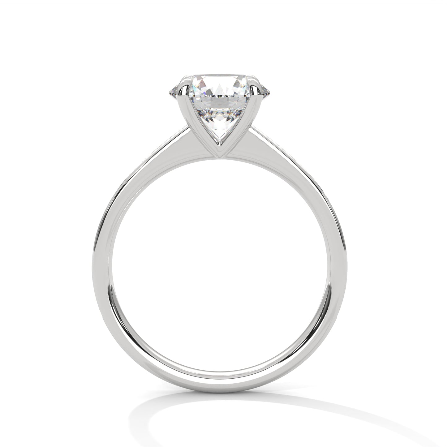 Round Cut Moissanite Engagement Ring with Pave Diamond Band in Yellow Gold