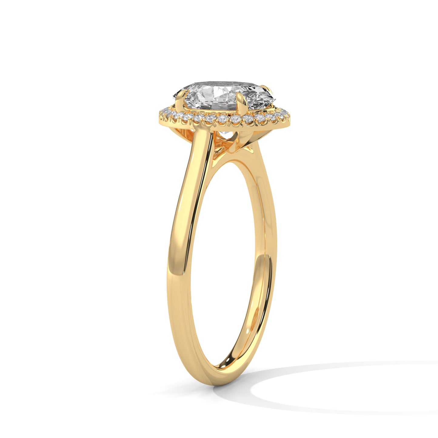 Oval Moissanite Halo Engagement Ring in Yellow Gold – Diamond Accent