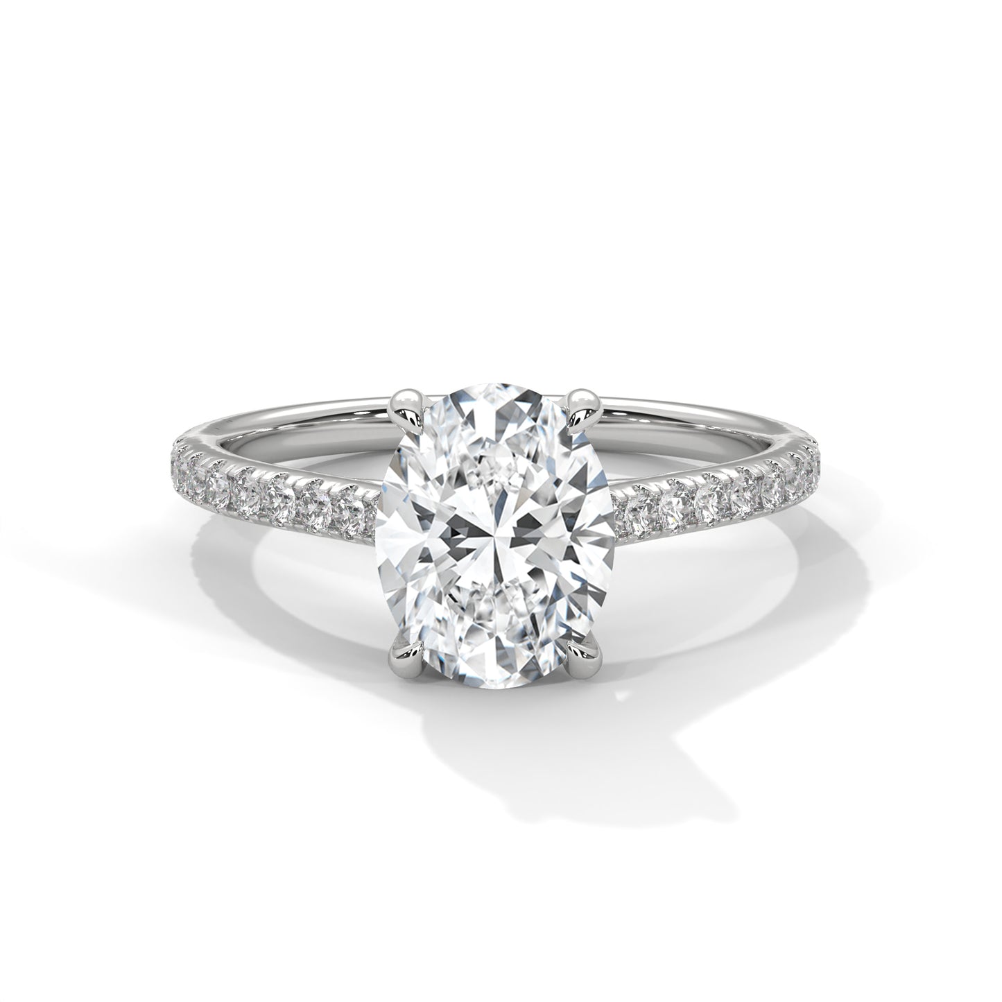 Oval Cut Moissanite Engagement Ring – 14K Yellow Gold Solitaire with Diamond Pave Band