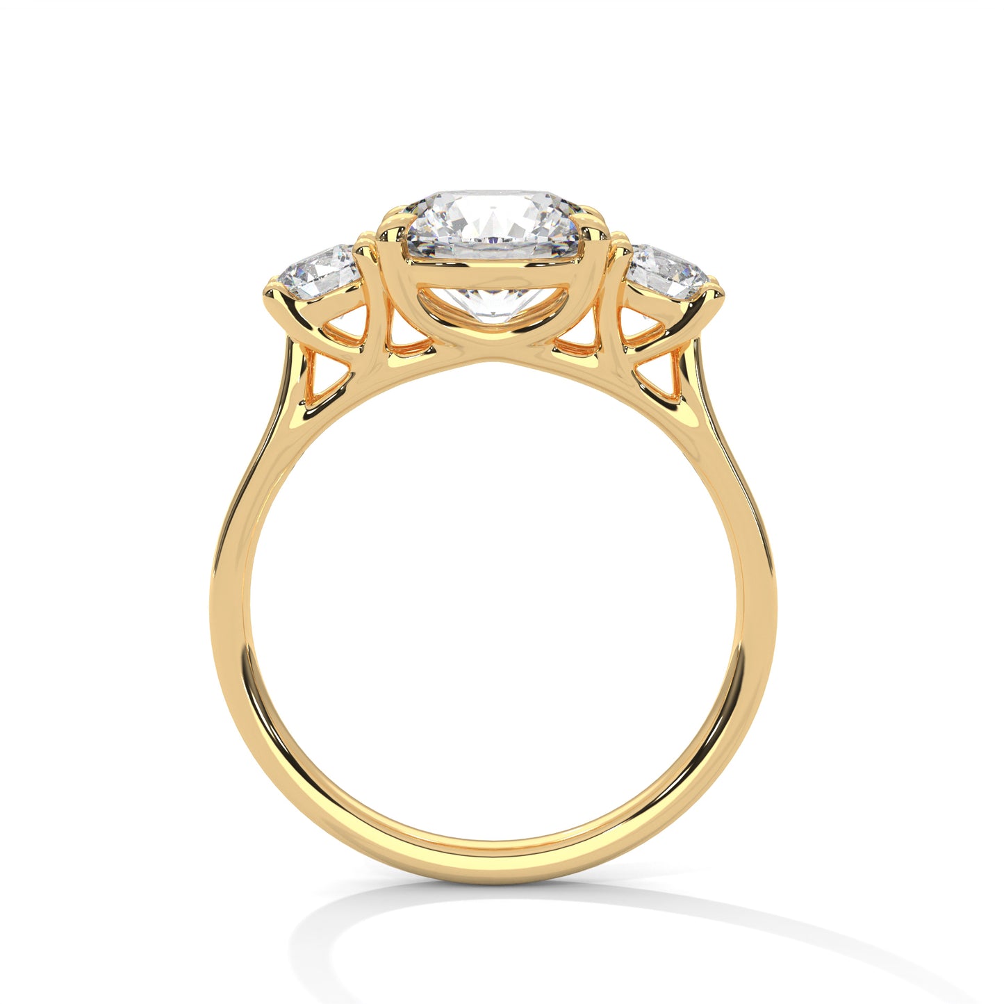 Three Stone Moissanite Engagement Ring – Round Cut Trio Design in 14K Yellow Gold