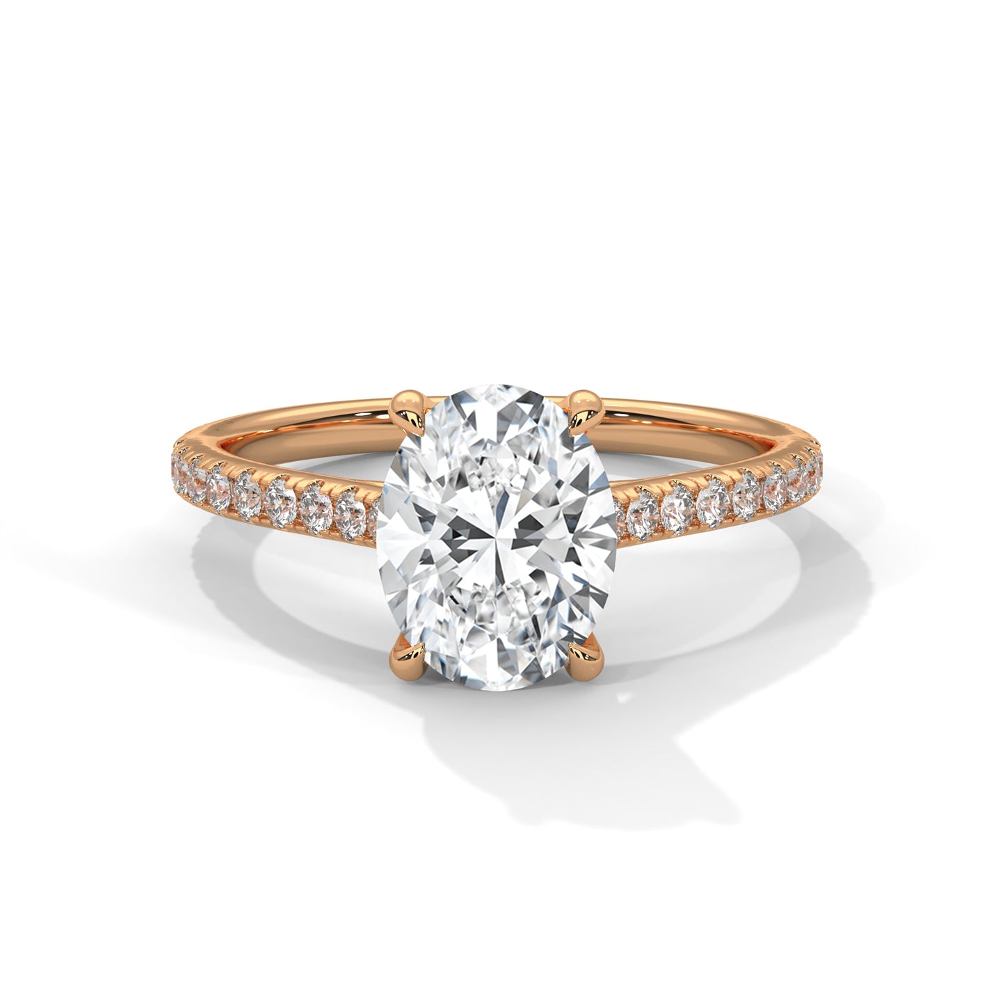 Oval Cut Moissanite Engagement Ring – 14K Yellow Gold Solitaire with Diamond Pave Band