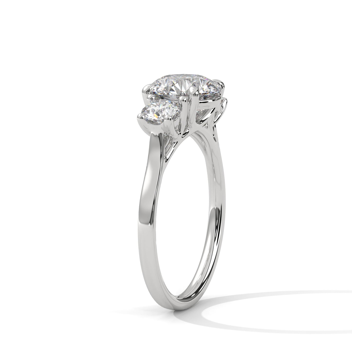 Three Stone Moissanite Engagement Ring – Round Cut Trio Design in 14K Yellow Gold