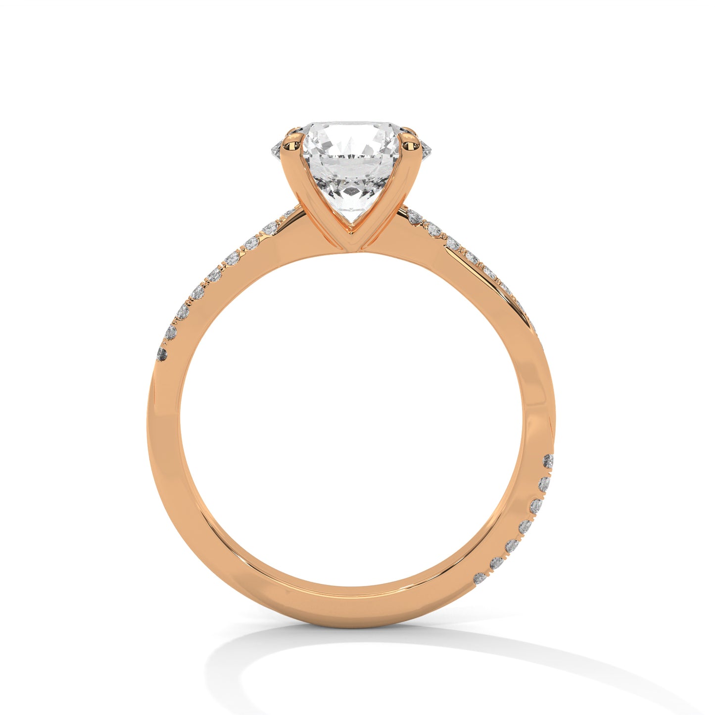 14K Rose Gold Pavé Solitaire Engagement Ring – Round Cut Moissanite Proposal Ring