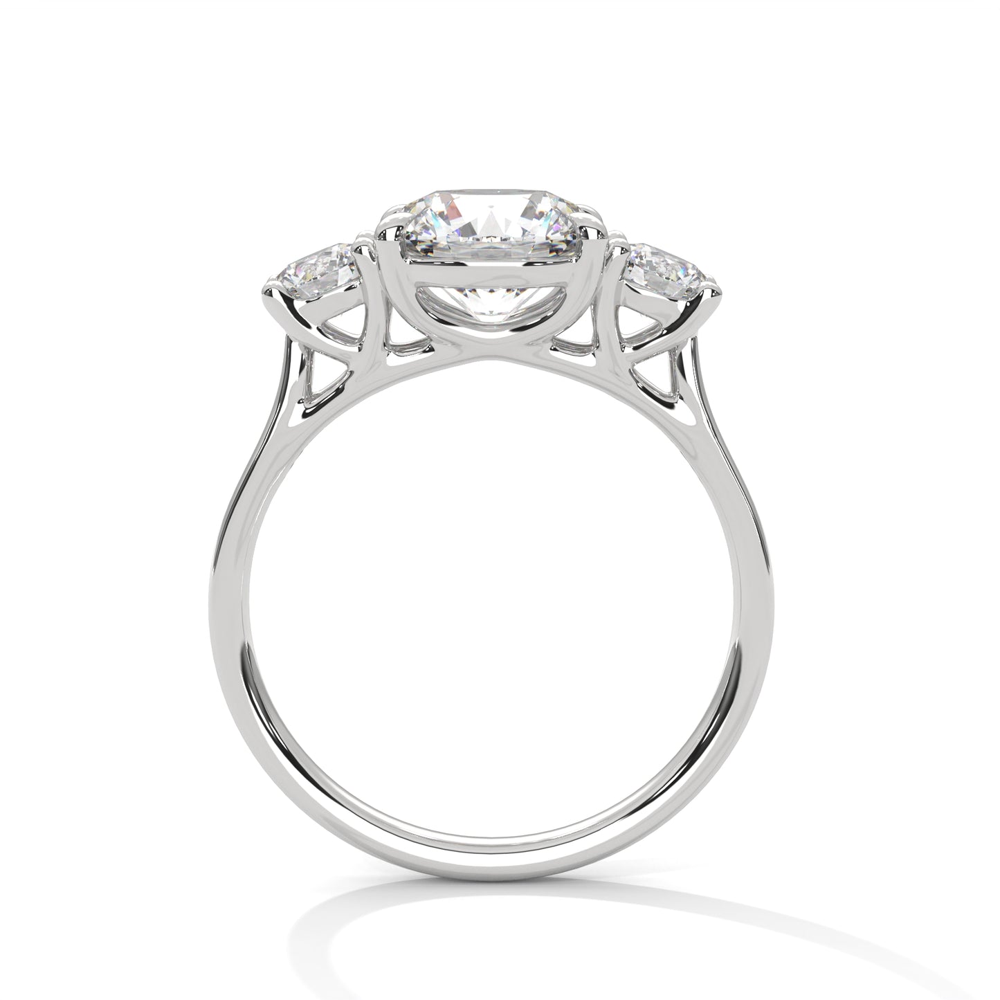 Three Stone Moissanite Engagement Ring – Round Cut Trio Design in 14K Yellow Gold
