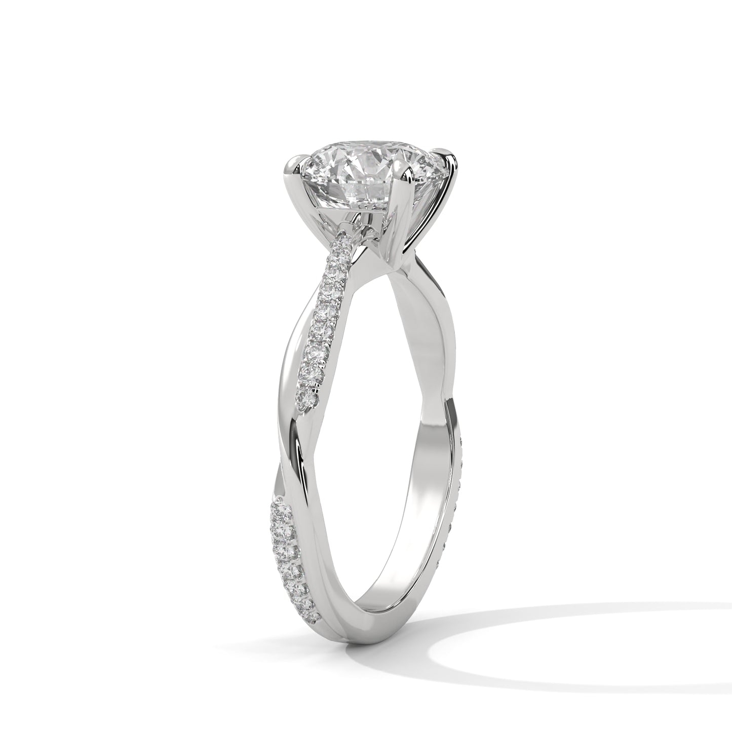 14K Rose Gold Pavé Solitaire Engagement Ring – Round Cut Moissanite Proposal Ring