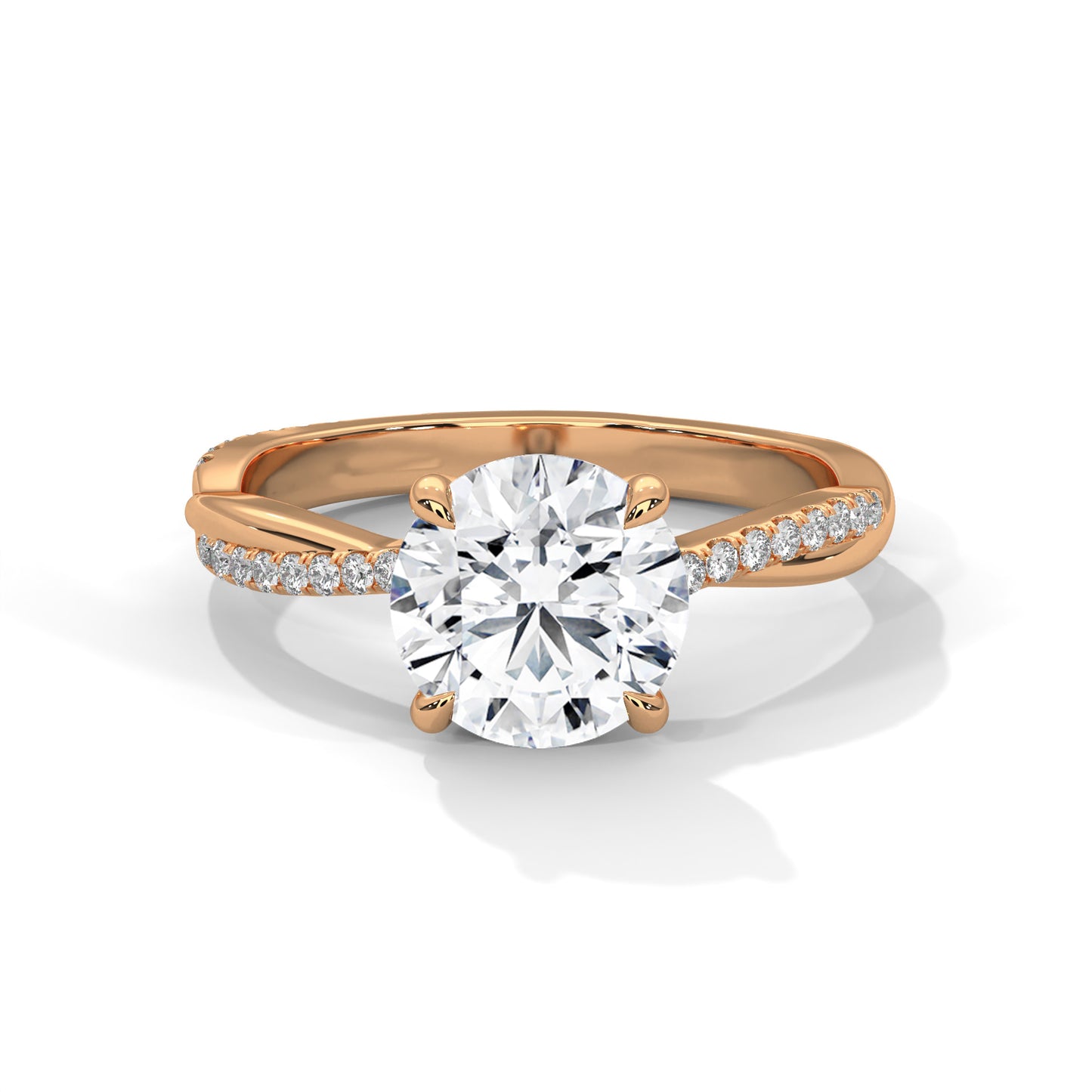 14K Rose Gold Pavé Solitaire Engagement Ring – Round Cut Moissanite Proposal Ring