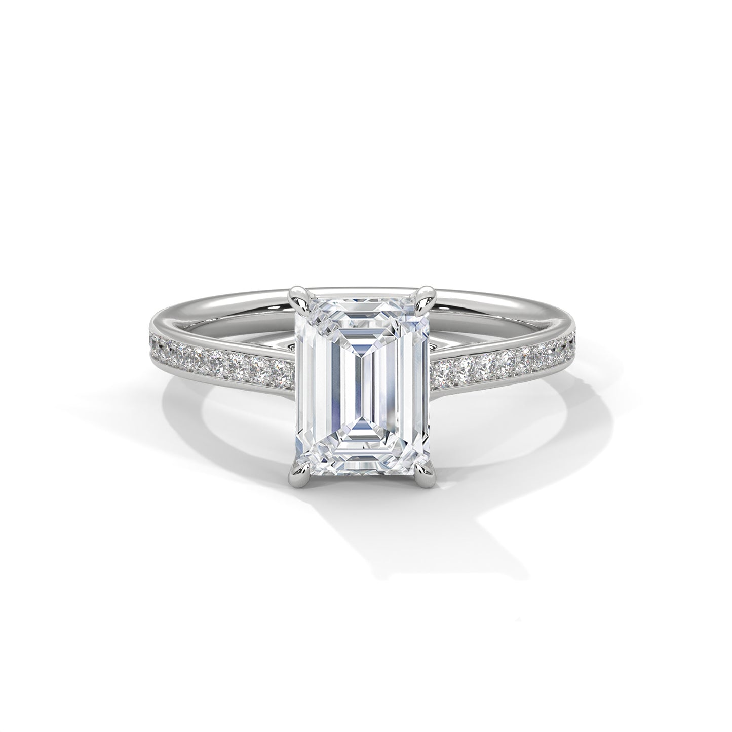 Emerald Cut Moissanite Engagement Ring with Pave Band in Yellow Gold