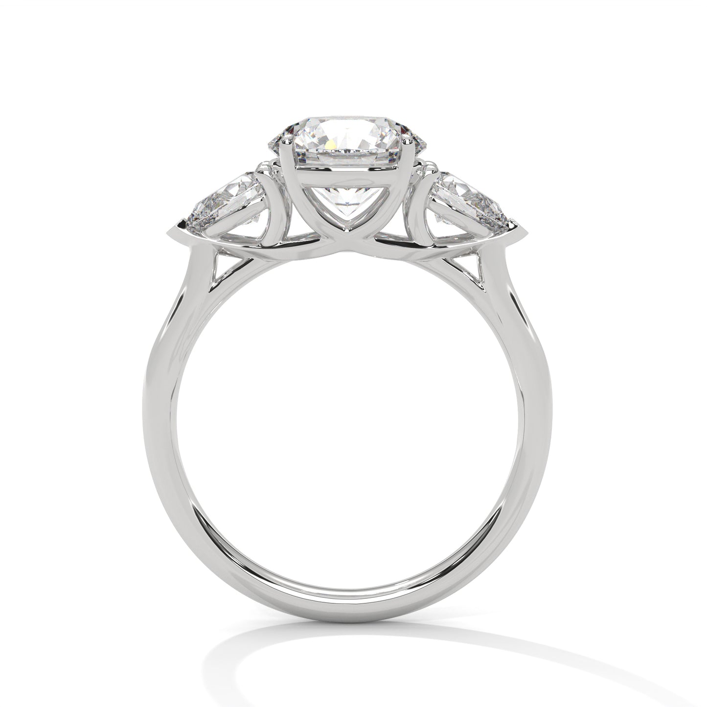 Three Stone Round Cut Moissanite Engagement Ring – 14K Yellow Gold Pear Side Stones Bridal Ring