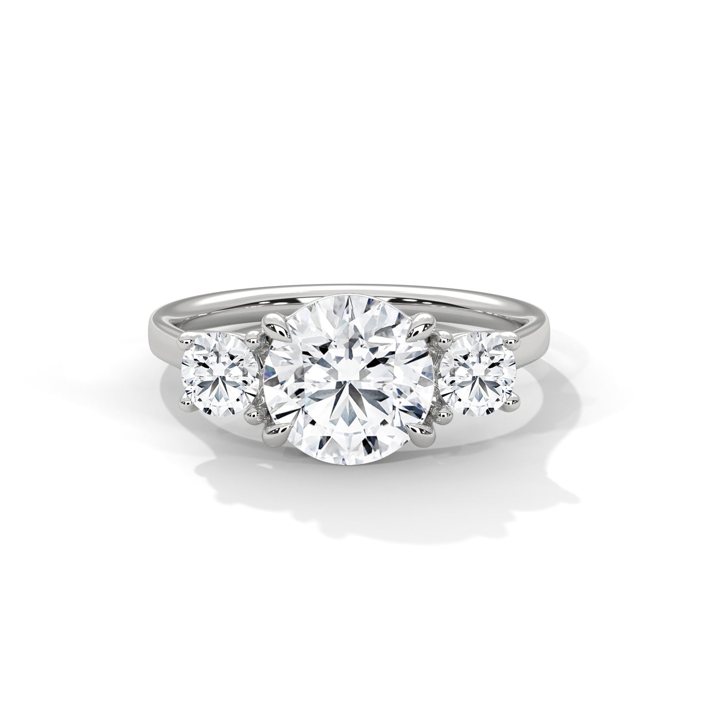 Three Stone Moissanite Engagement Ring – Round Cut Trio Design in 14K Yellow Gold