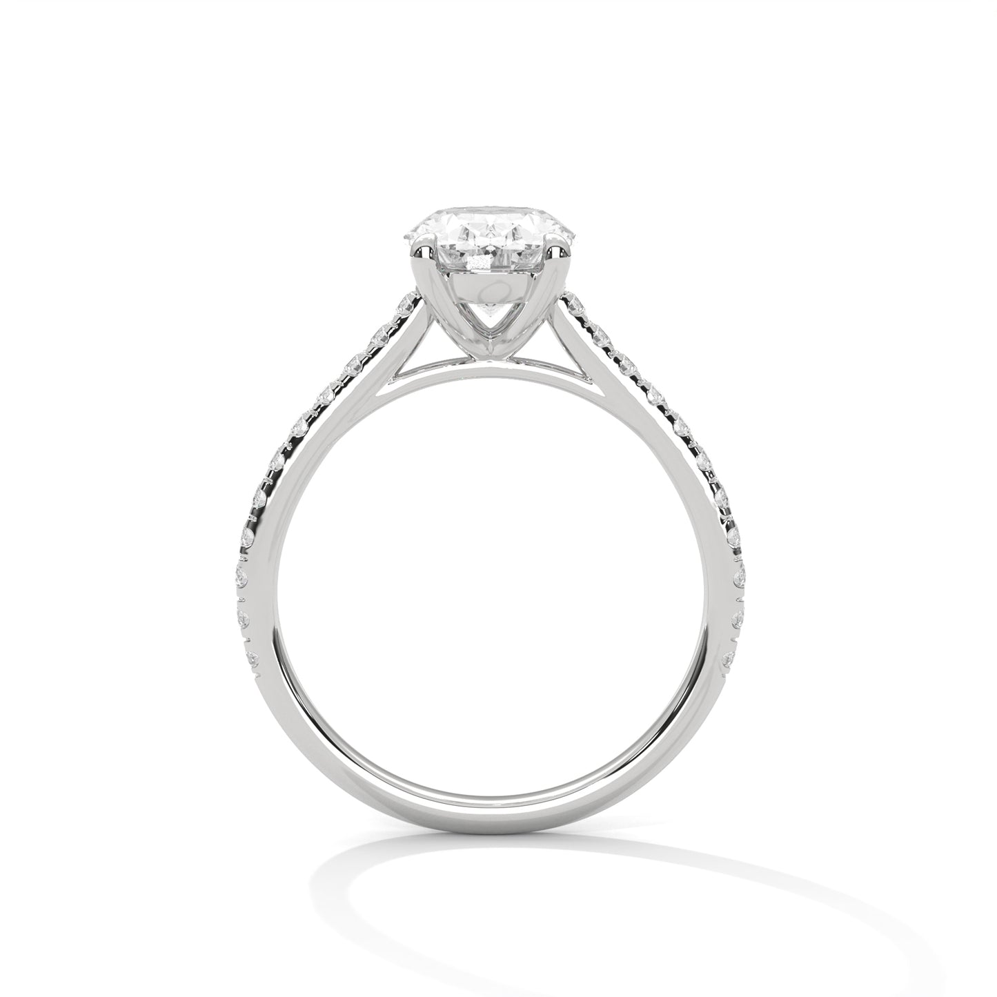 Oval Cut Moissanite Engagement Ring – 14K Yellow Gold Solitaire with Diamond Pave Band