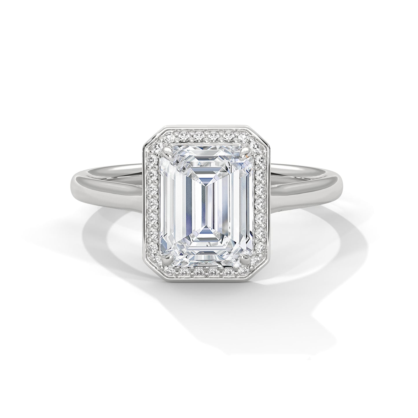 Emerald Cut Moissanite Halo Engagement Ring – White Gold Vintage Bridal Ring