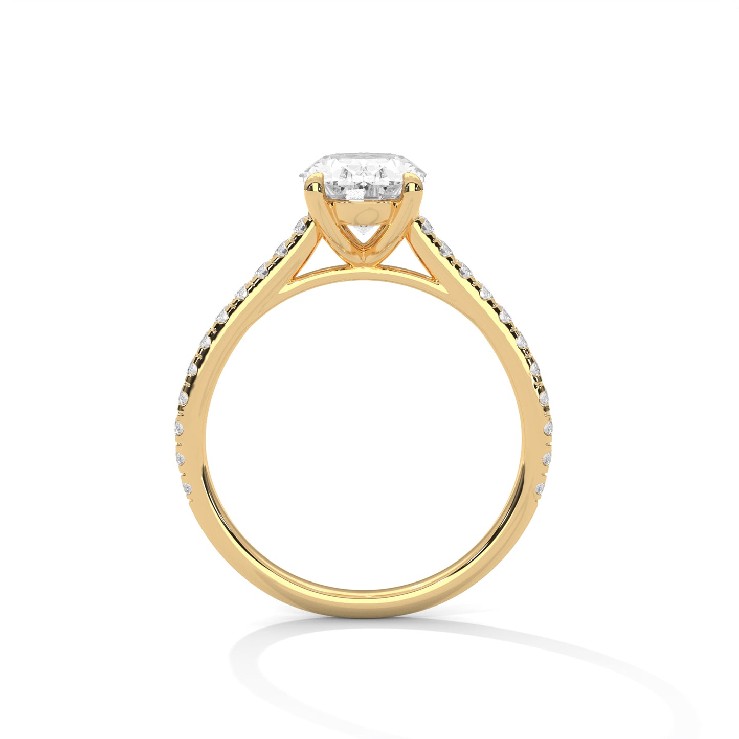 Oval Cut Moissanite Engagement Ring – 14K Yellow Gold Solitaire with Diamond Pave Band