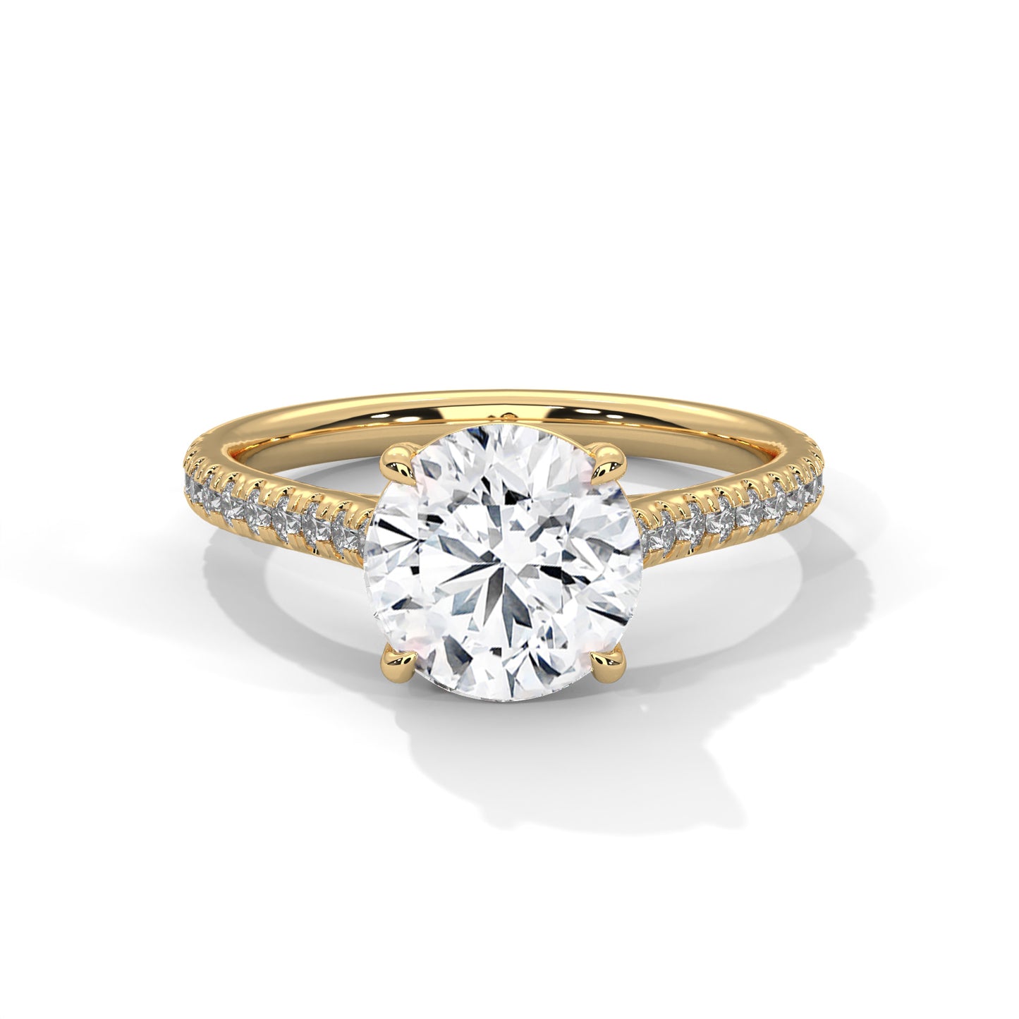Round Cut Moissanite Engagement Ring – Rose Gold Pave Band Bridal Ring