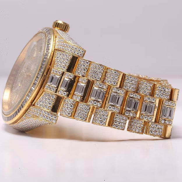 Rolex Day-Date 40mm Yellow Gold Watch – Round & Baguette Diamond Dial | Luxury Men’s Presidential Timepiece