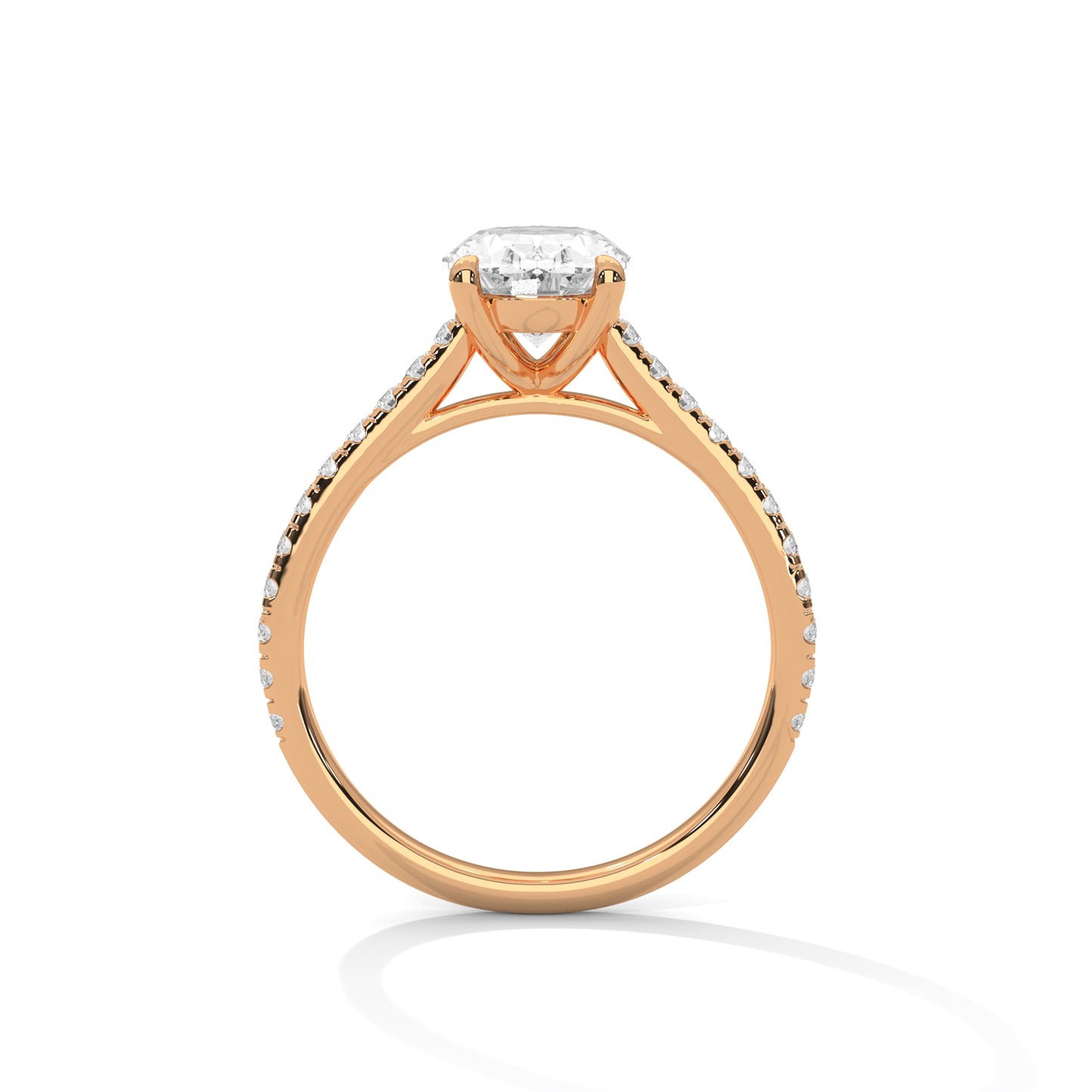 Oval Cut Moissanite Engagement Ring – 14K Yellow Gold Solitaire with Diamond Pave Band