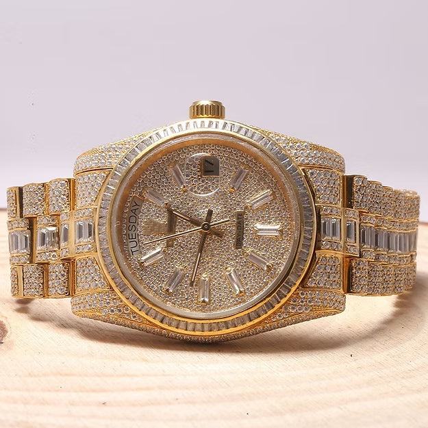Rolex Day-Date 40mm Yellow Gold Watch – Round & Baguette Diamond Dial | Luxury Men’s Presidential Timepiece
