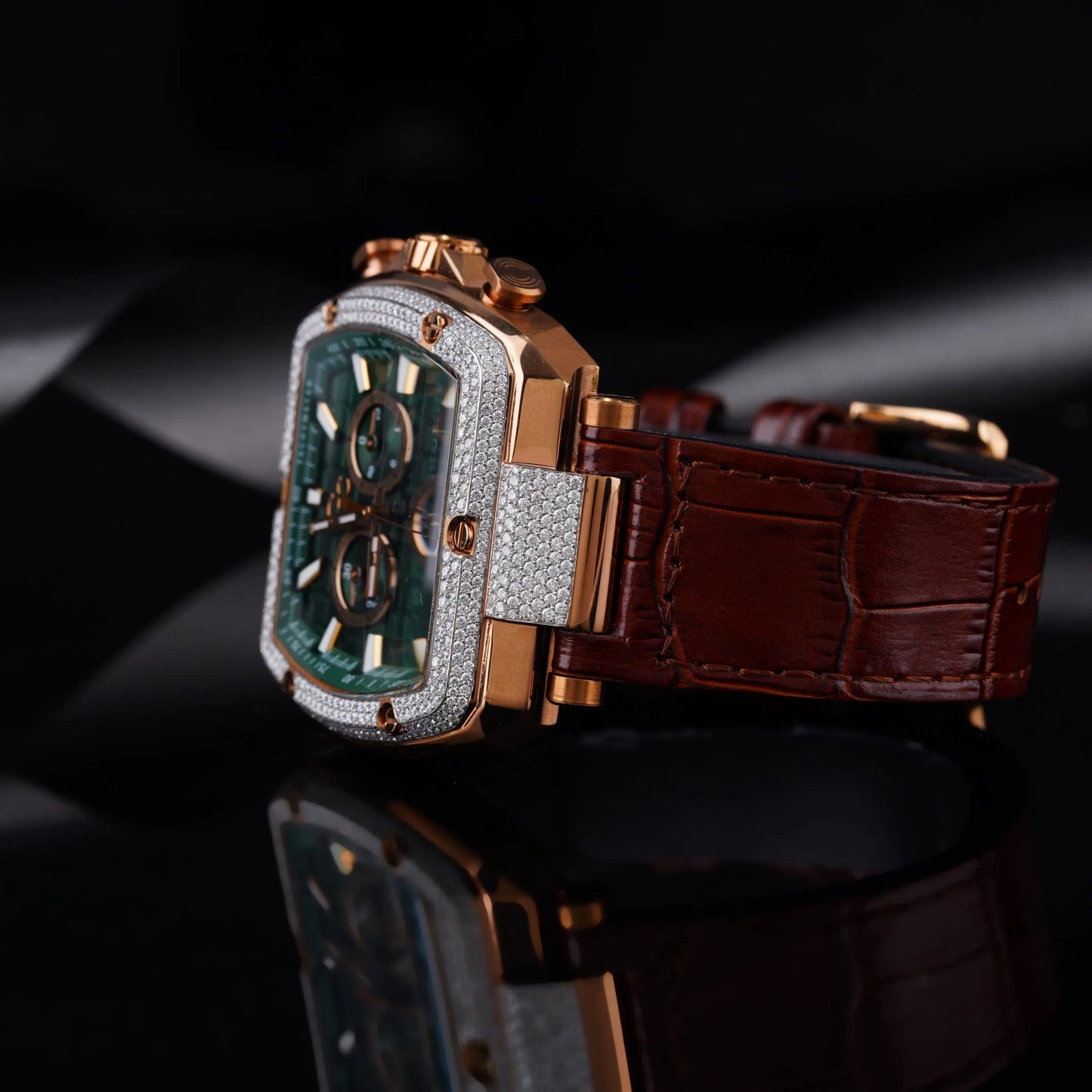 Forest Majesty Chronograph Diamond Watch – Luxury Green Dial Timepiece with Moissanite or Natural Diamonds for Men