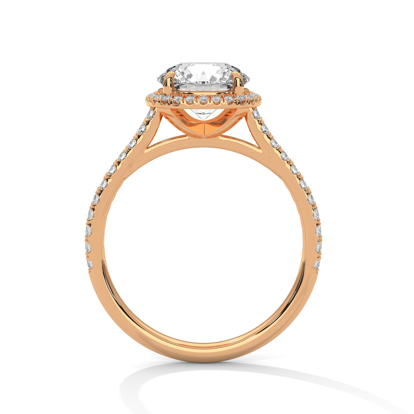 "Cushion Halo Moissanite Engagement Ring – 14K Yellow Gold Round Cut, Pavé Band Bridal Jewelry"