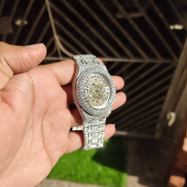 Fully Iced Out AP Watch – Round Dial Moissanite Diamond Custom Timepiece | Luxury Men's Watch