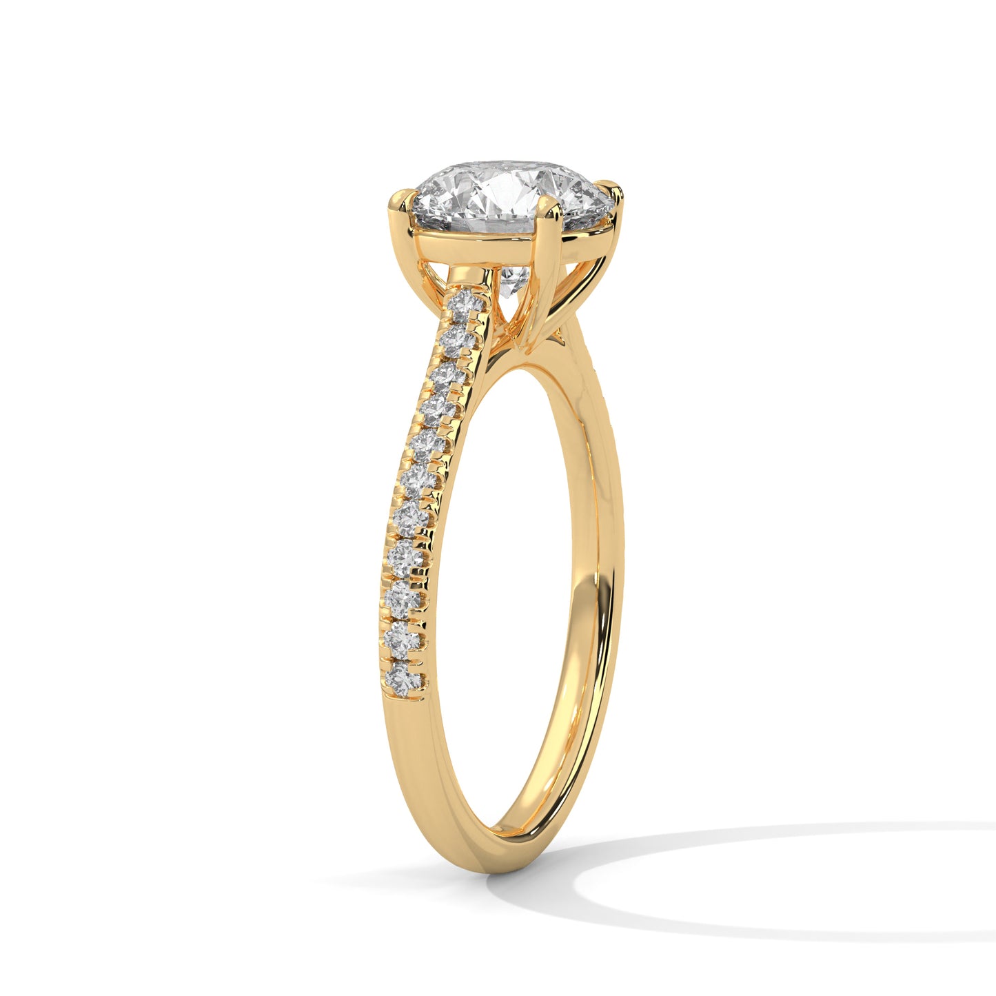 Round Cut Moissanite Engagement Ring – Rose Gold Pave Band Bridal Ring