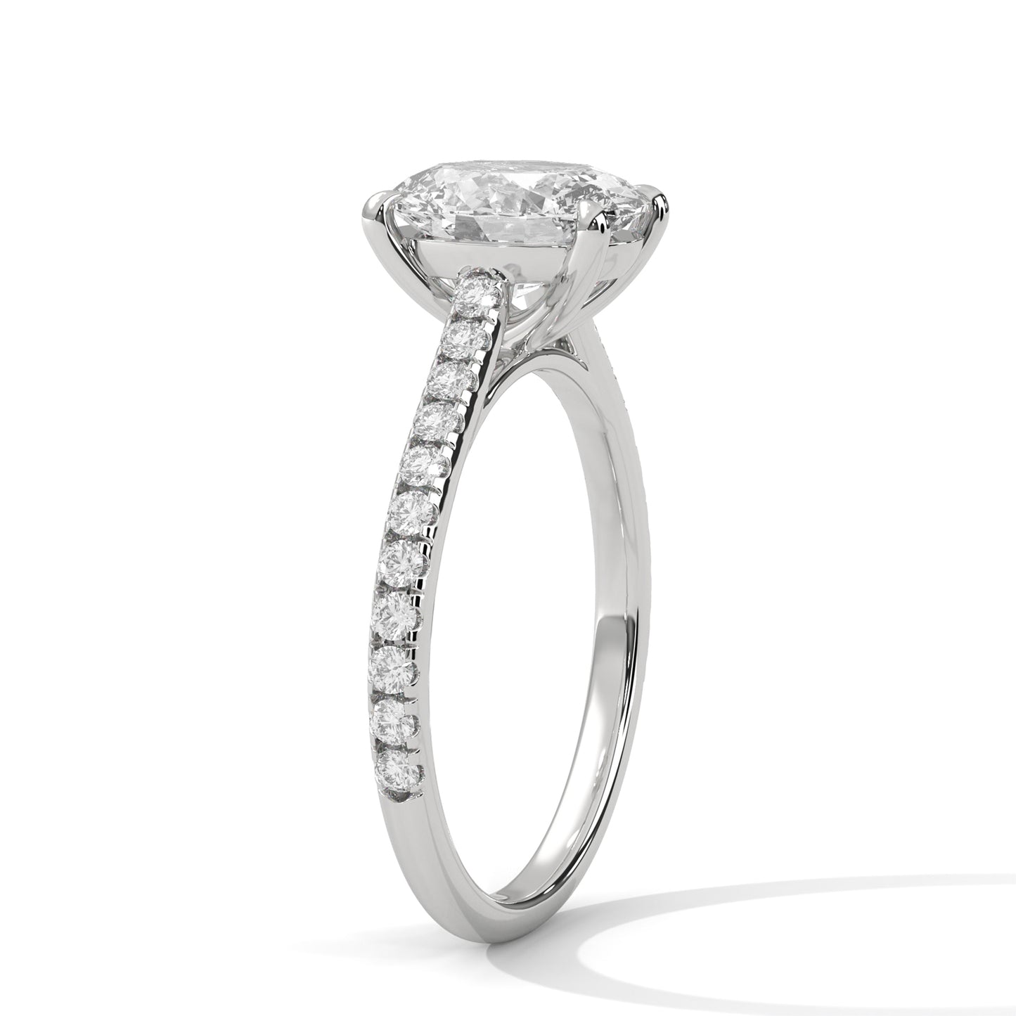 Oval Cut Moissanite Engagement Ring – 14K Yellow Gold Solitaire with Diamond Pave Band