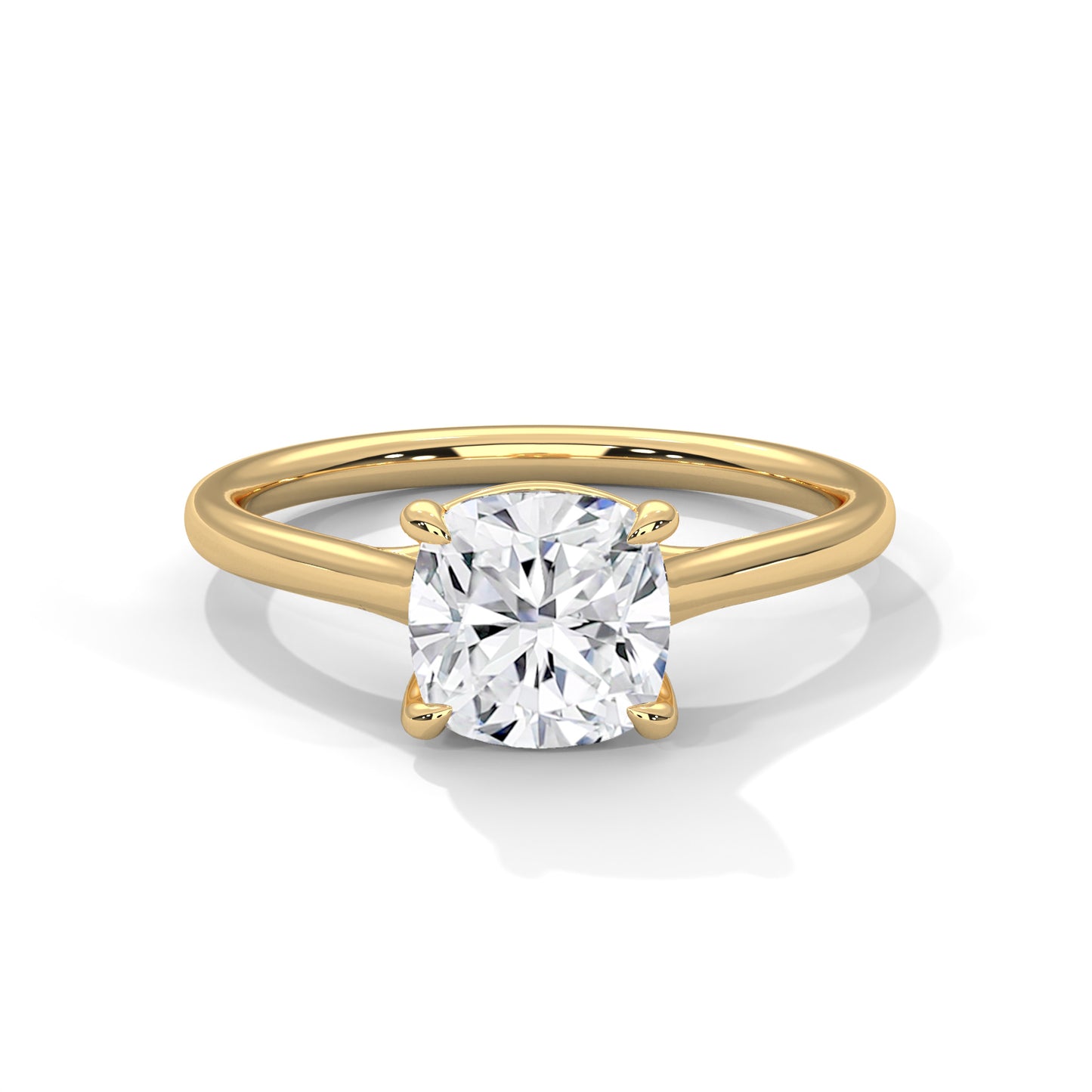 Cushion Cut Moissanite Solitaire Engagement Ring – 14K Yellow Gold Classic Bridal Jewelry
