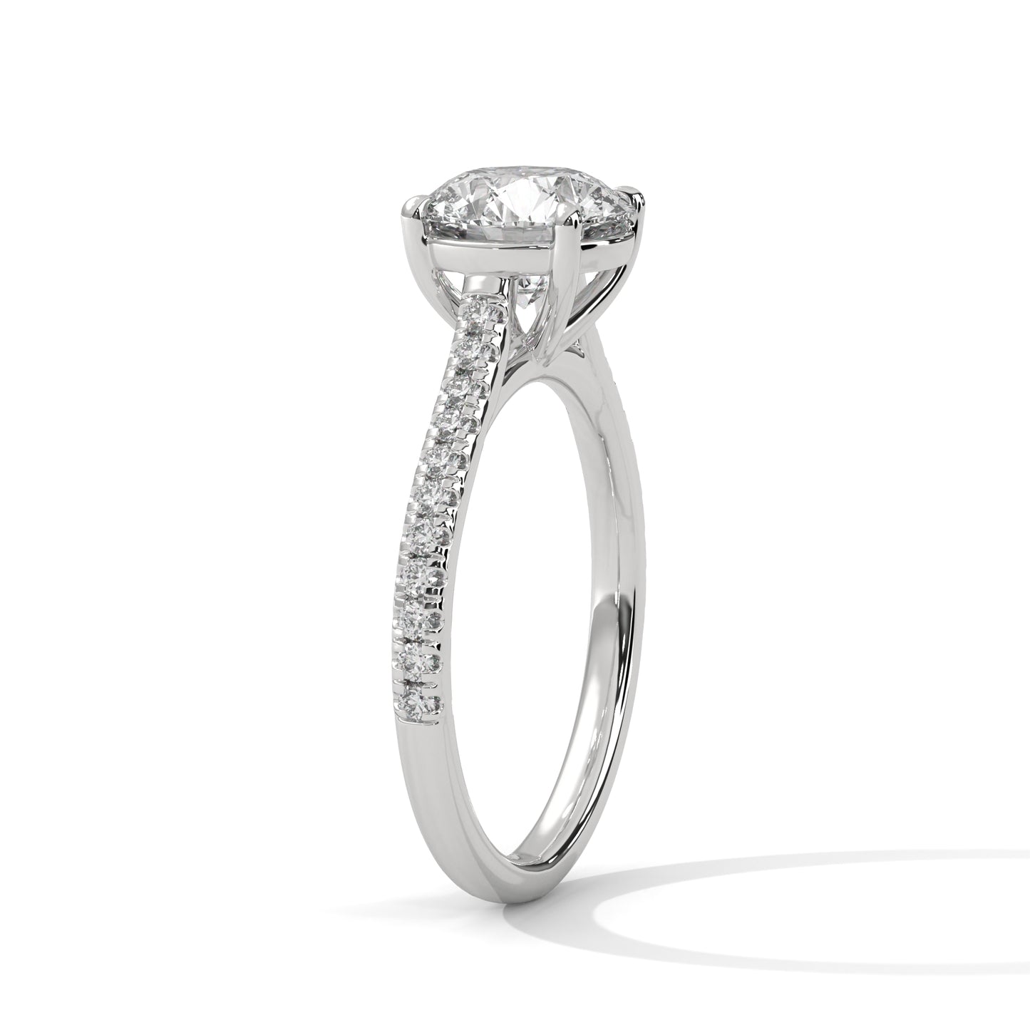 Round Cut Moissanite Engagement Ring – Rose Gold Pave Band Bridal Ring