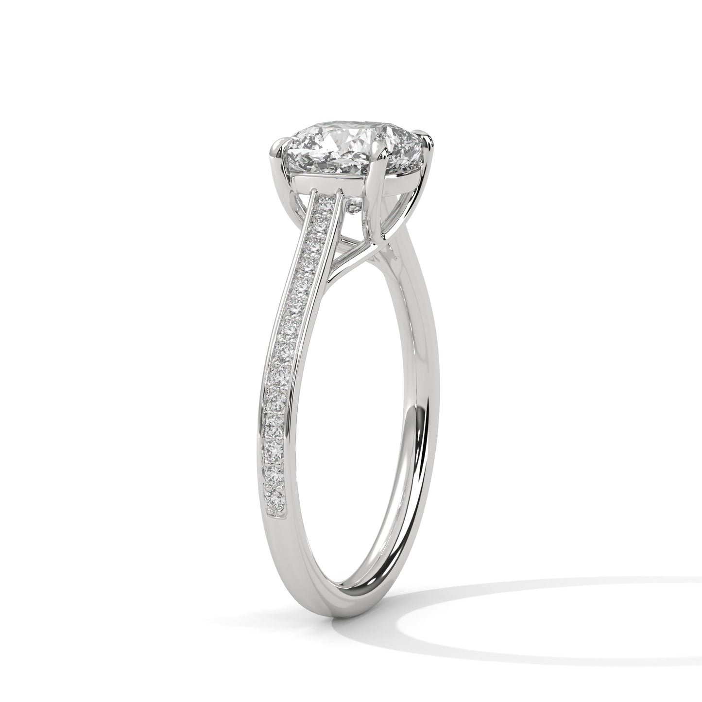 Cushion Cut Moissanite Engagement Ring – Rose Gold Pave Band, Elegant Bridal Jewelry