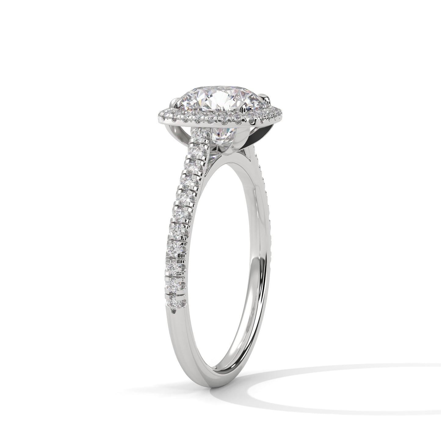 "Cushion Halo Moissanite Engagement Ring – 14K Yellow Gold Round Cut, Pavé Band Bridal Jewelry"