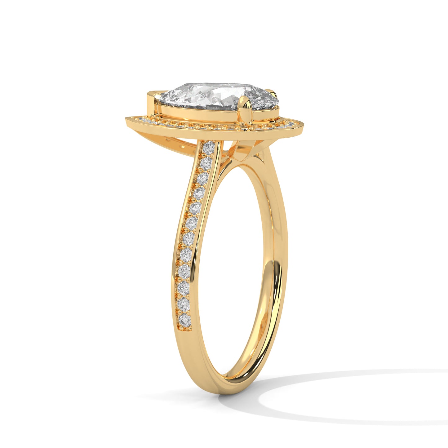 Pear Cut Halo Moissanite Engagement Ring – 14K Yellow Gold Teardrop Diamond Ring