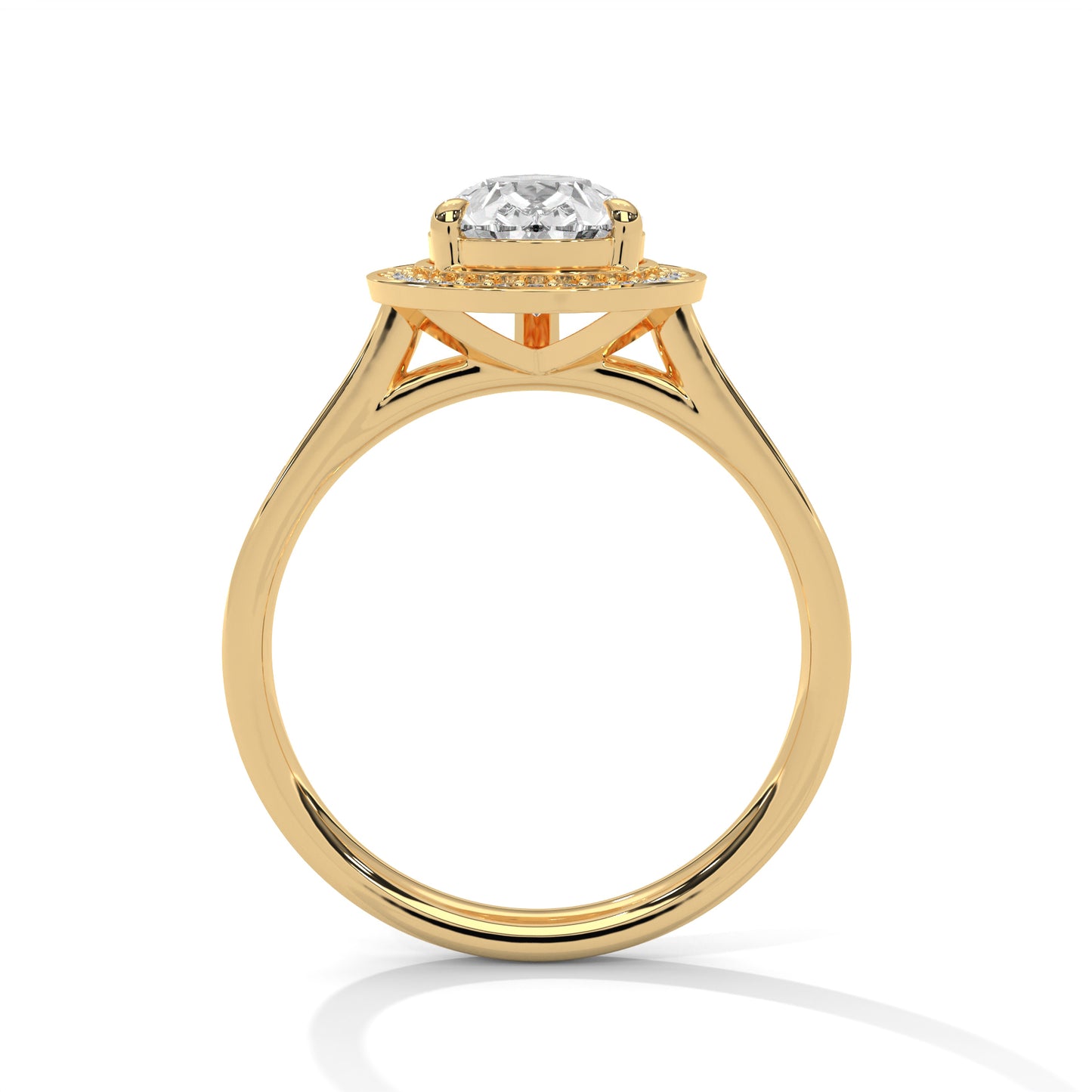 Pear Cut Halo Moissanite Engagement Ring – 14K Yellow Gold Teardrop Diamond Ring