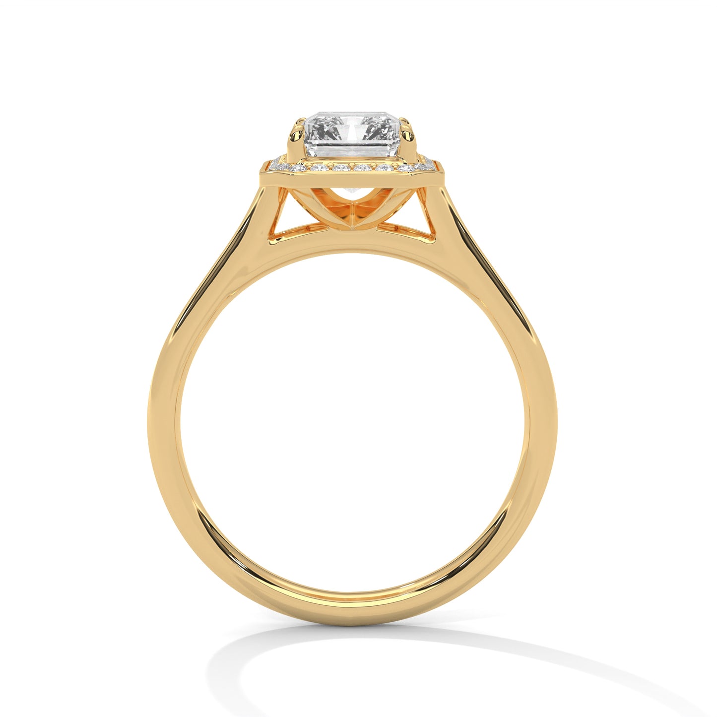 Emerald Cut Moissanite Halo Engagement Ring – White Gold Vintage Bridal Ring
