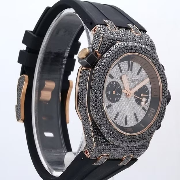 Iced Out Moissanite Diamond Watch – Stylish Black Rubber Strap Luxury Men's Timepiece