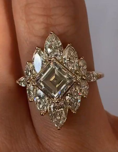 Princess Elegance: 3.0 Ct. Princess Cut Women's Engagement Ring | Prong Set Solitaire with Marquise Cut Side Stones | 925 Silver & Gold
