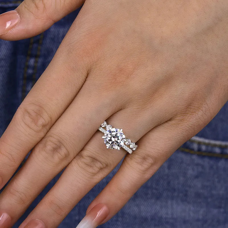 3.0 Ct Round Cut Wedding Ring Set for Women | Pave Setting in 18K Gold & Sterling Silver