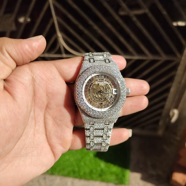 Fully Iced Out AP Watch – Round Dial Moissanite Diamond Custom Timepiece | Luxury Men's Watch