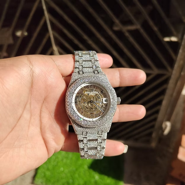 Fully Iced Out AP Watch – Round Dial Moissanite Diamond Custom Timepiece | Luxury Men's Watch