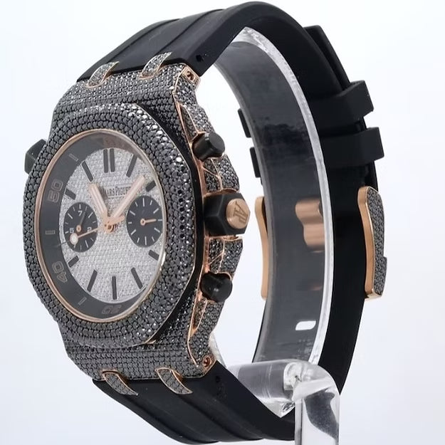Iced Out Moissanite Diamond Watch – Stylish Black Rubber Strap Luxury Men's Timepiece