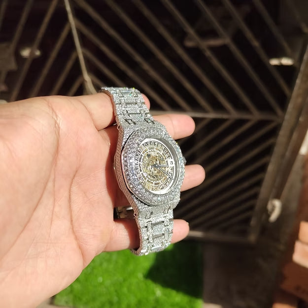 Fully Iced Out AP Watch – Round Dial Moissanite Diamond Custom Timepiece | Luxury Men's Watch