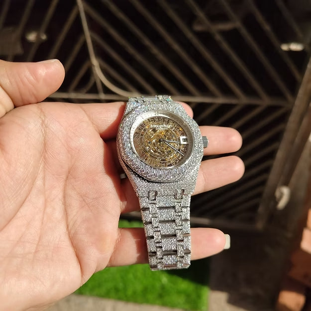Fully Iced Out AP Watch – Round Dial Moissanite Diamond Custom Timepiece | Luxury Men's Watch