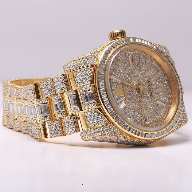 Rolex Day-Date 40mm Yellow Gold Watch – Round & Baguette Diamond Dial | Luxury Men’s Presidential Timepiece