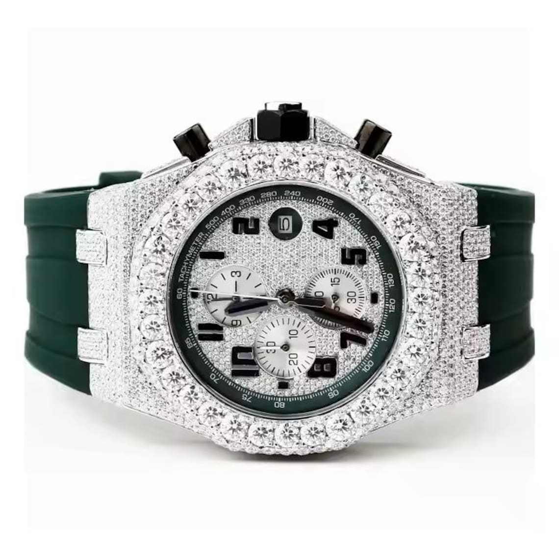 Handmade VVS Moissanite Diamond Bust Down Watch – Luminous Men's Wristwatch with Studded Iced Out Design
