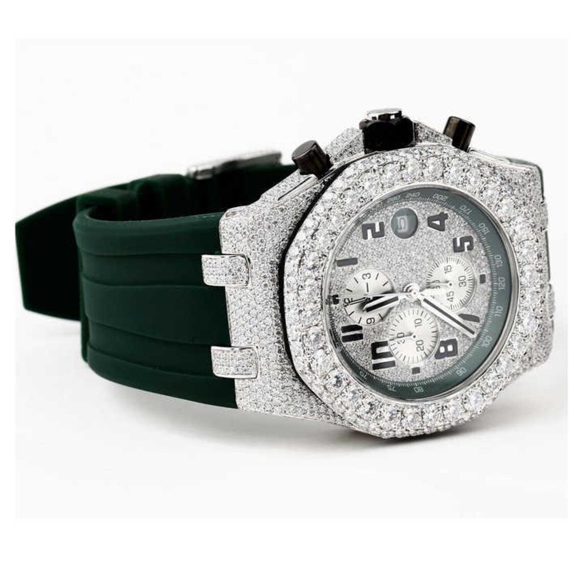 Handmade VVS Moissanite Diamond Bust Down Watch – Luminous Men's Wristwatch with Studded Iced Out Design