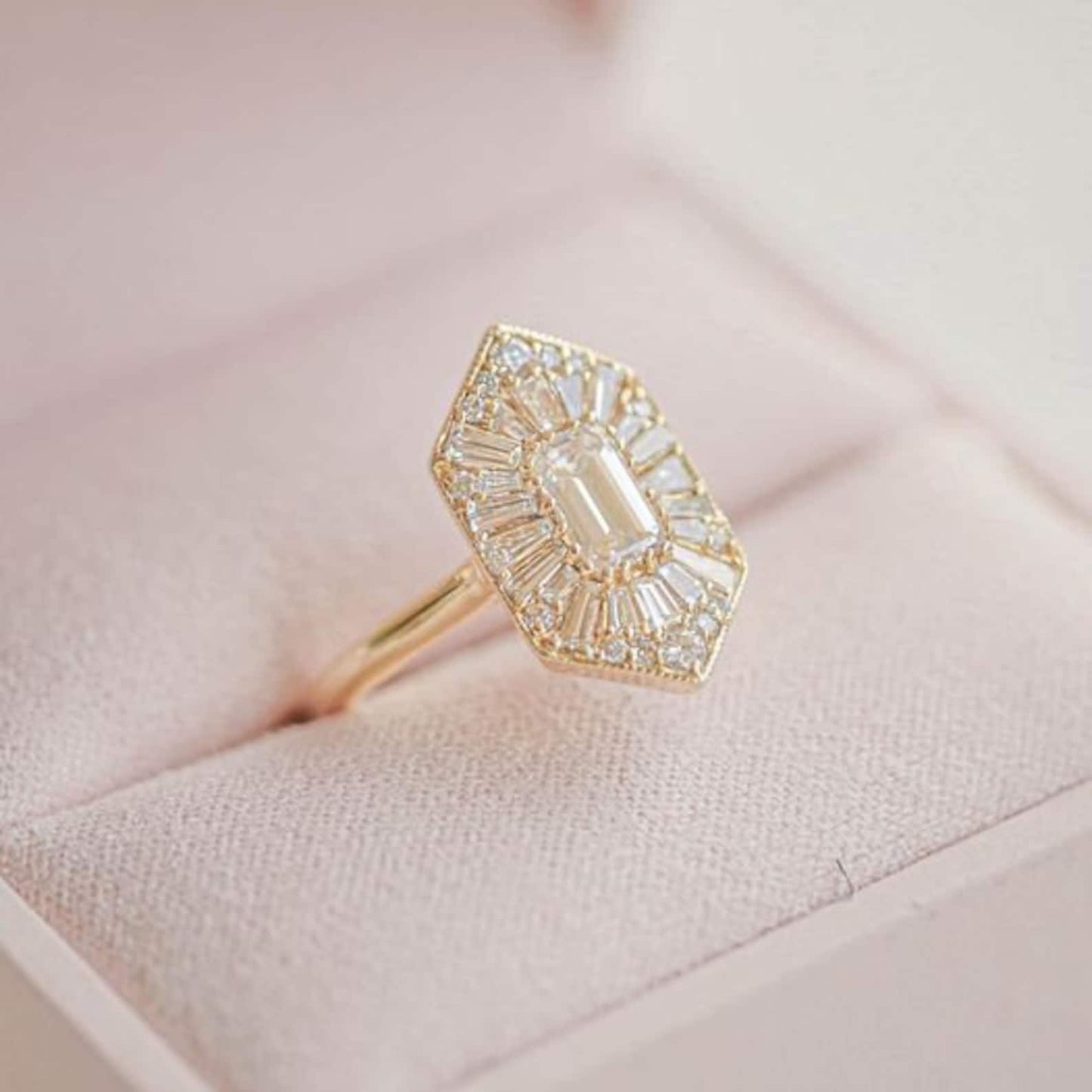 2.0 Ct Emerald Cut & Baguette Solitaire Engagement Ring | Art Deco Gold & Silver